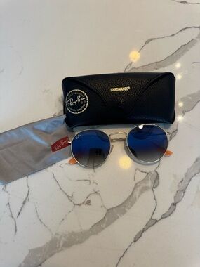 Ray-Ban Gold Frame Sunglasses with Blue Gradient Lenses